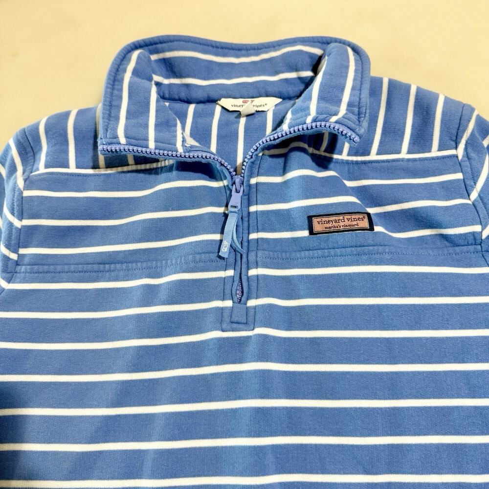 Vineyard Vines Quarter Zip Pullover Women L Blue Striped Shep Shirt Preppy Coast - Picture 5 of 12